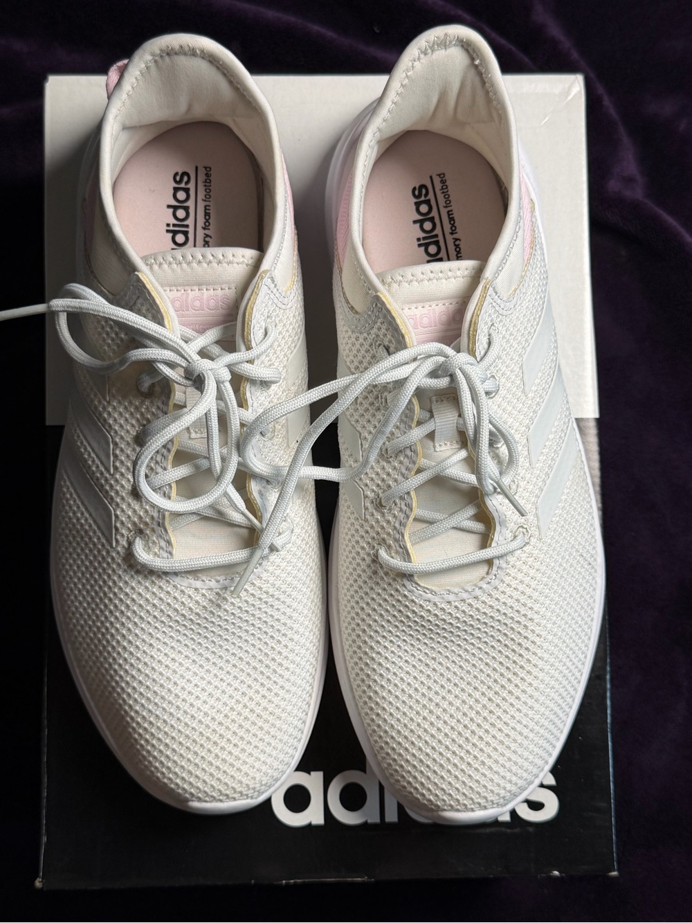 adidas Women's Cream-White Mesh Sneakers with Pink Accents